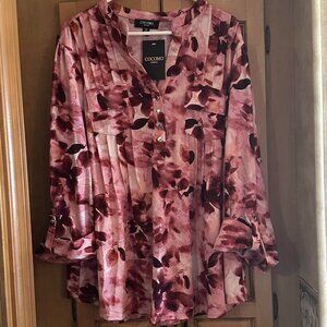 NWT Cocomo Pink Floral Abstact Pleated Top